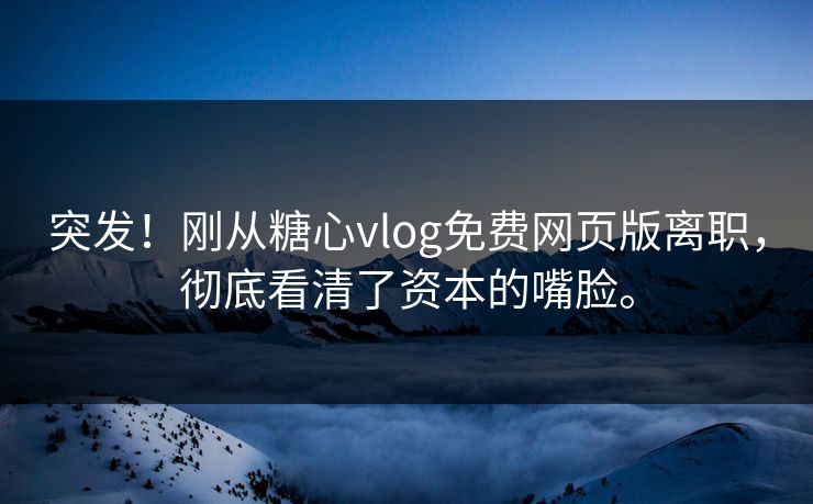 突发！刚从糖心vlog免费网页版离职，彻底看清了资本的嘴脸。